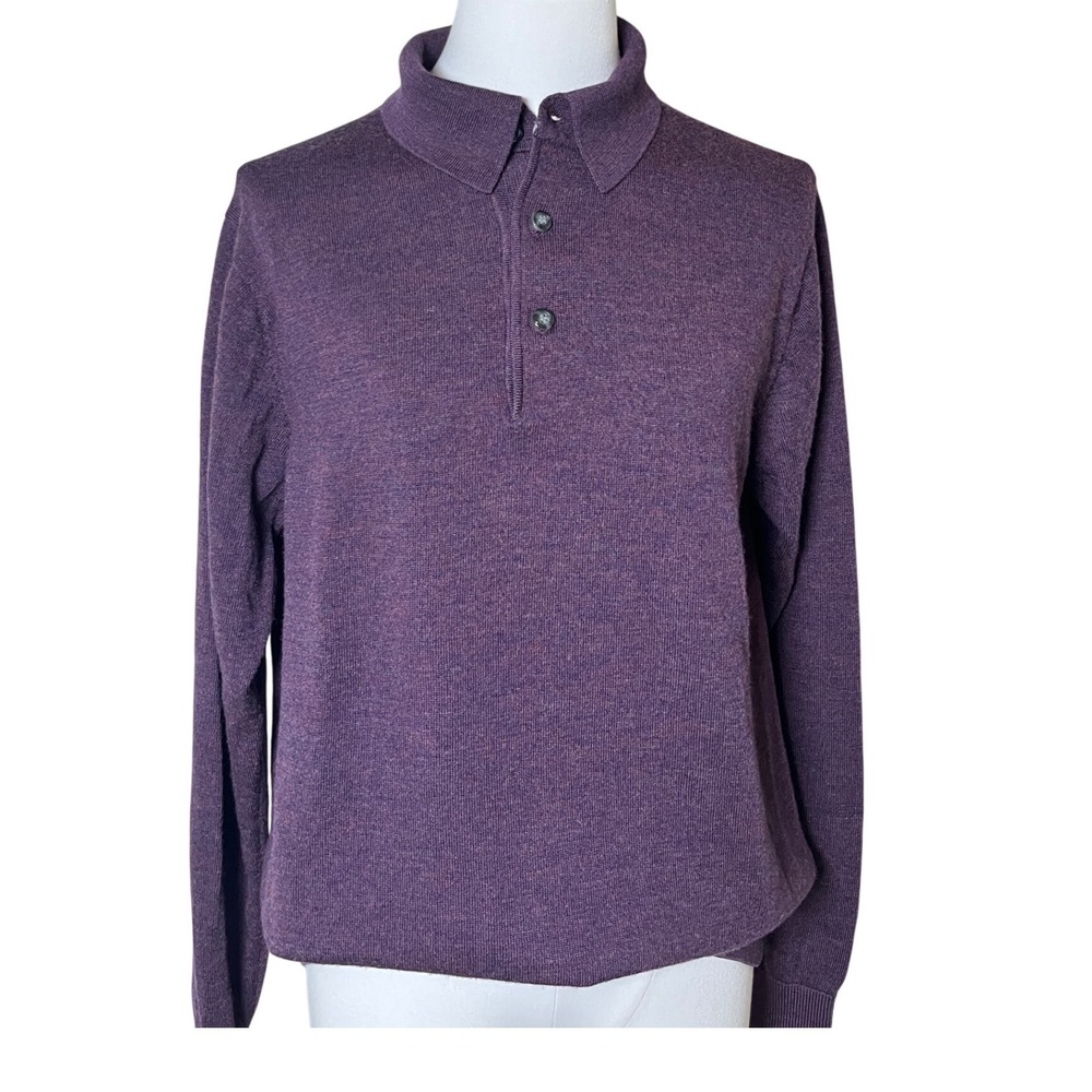Raffi Linea Uomo Polo Sweater Men M Purple Heathered Knit Long‎ Sleeve Button